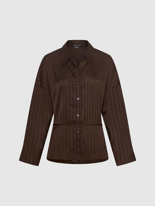 Gestreiftes Langarmshirt mit offenem Vorderteil und Hemdkragen
