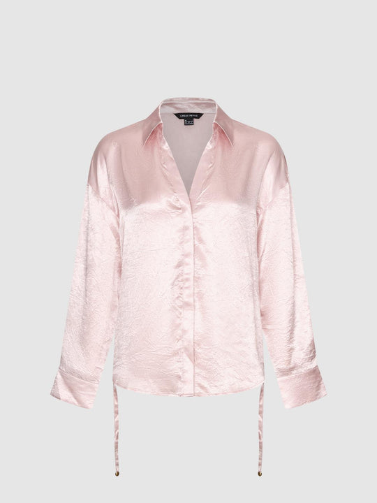 Textured Long Sleeve Shirt With Drawstring Hem