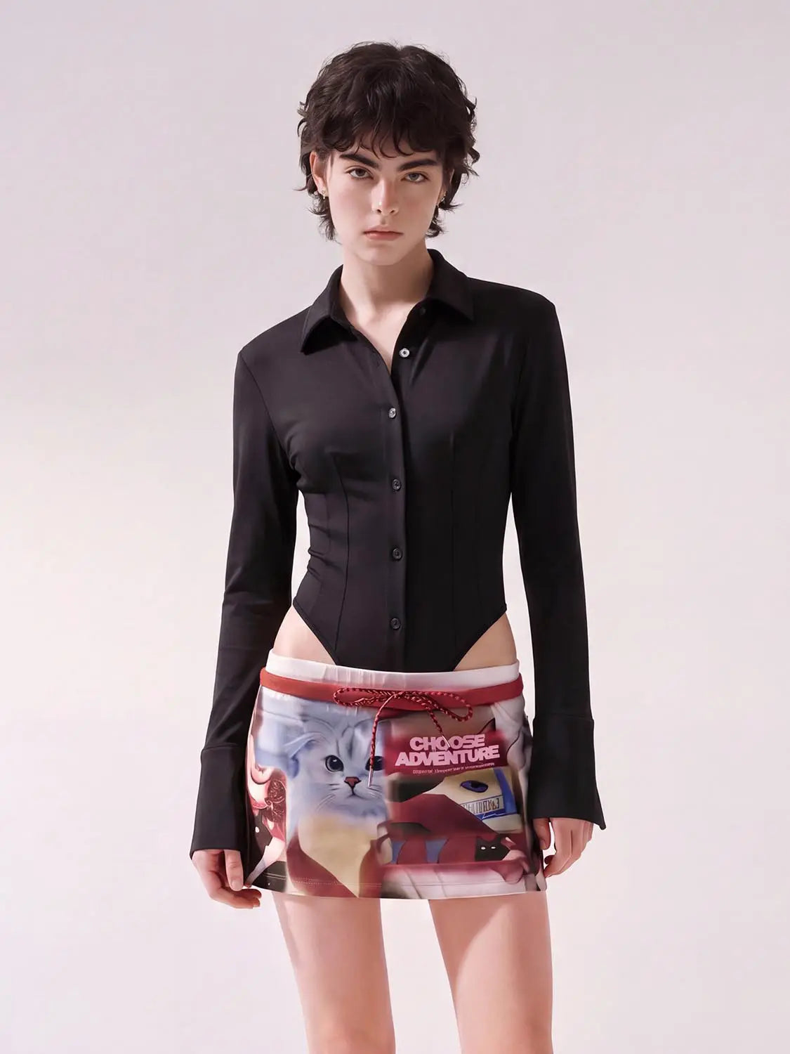 Button-Front Shirt, black, long-sleeve, Urban Revivo Fashion