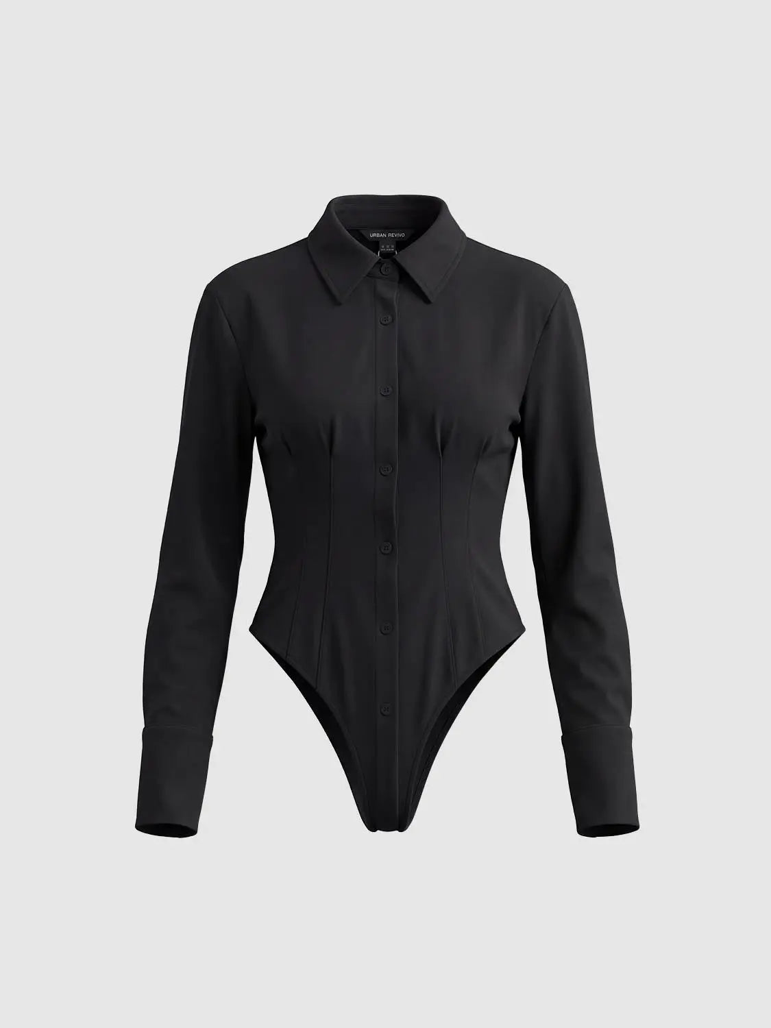 Button-front shirt by Urban Revivo Fashion in black, long-sleeve with a fitted waist