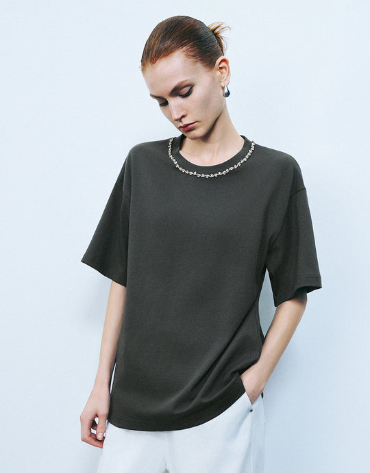 T-shirt droit à col ras du cou