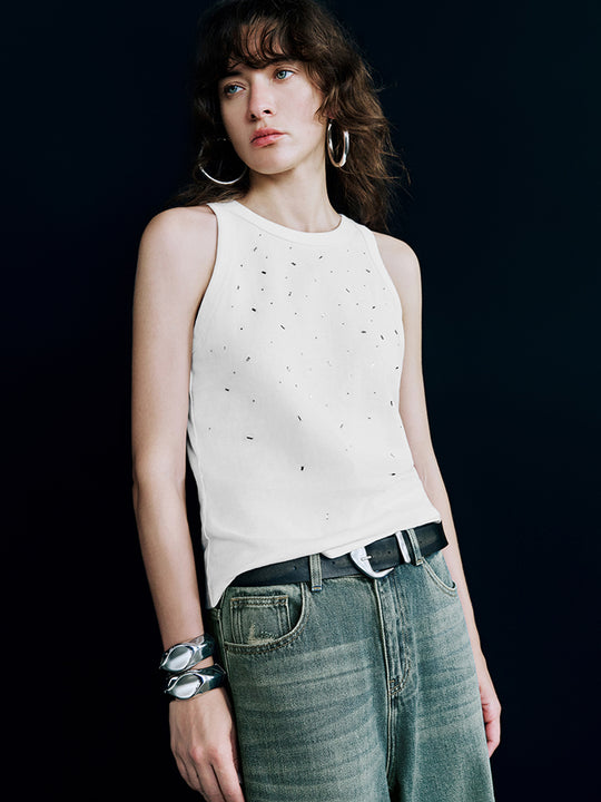 Débardeur à col rond décoré de strass