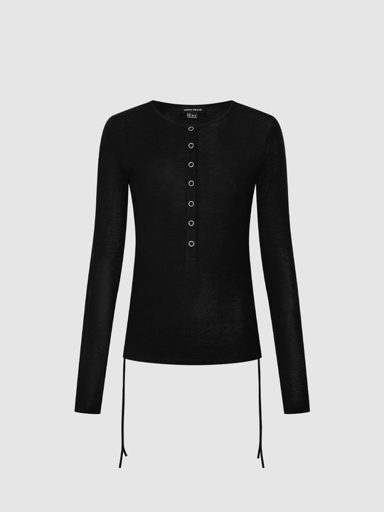 T-shirts à col Henley décoratifs en string