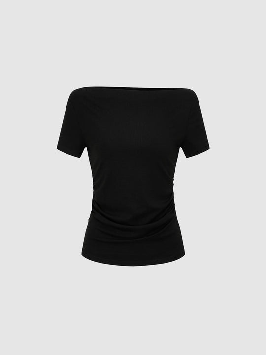 Boat Neck Ruched Skinny-Fit T-Shirts