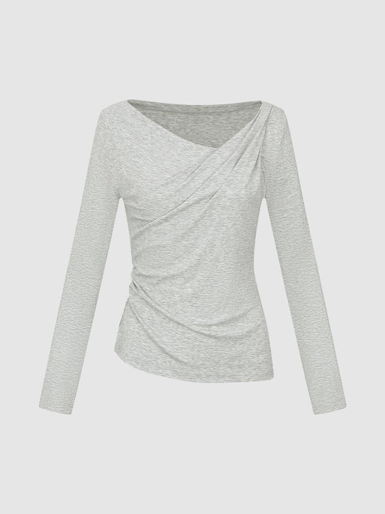 Crossover Draped Neck Long Sleeve Knit Top