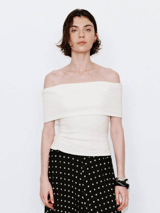 Cotton Off-Shoulder Sleeveless Skinny-Fit T-Shirts