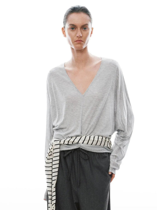 Lightweight 100 Percent Lyocell V Neck Long Sleeve Top
