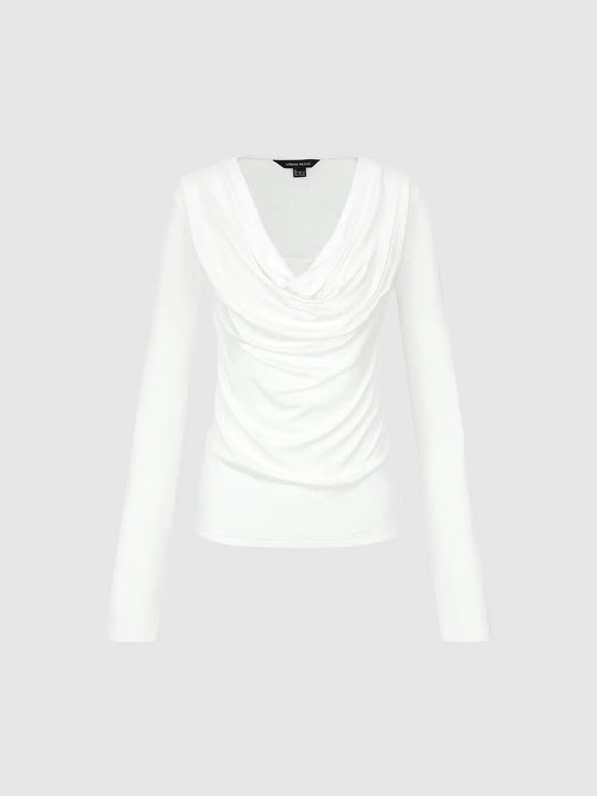 Asymmetric Draped Cowl Neck Long Sleeve T-shirt