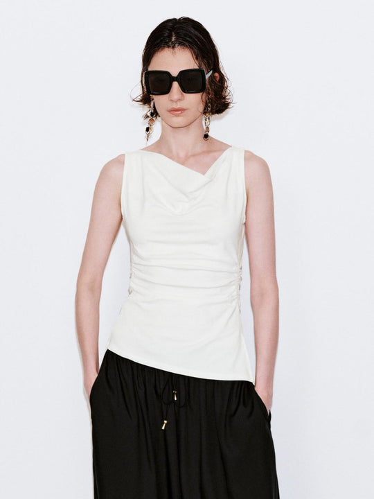 Cowl Neck Sleeveless Ruched Tank Tops