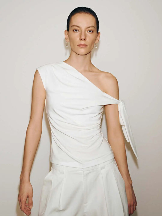 One Shoulder Ruched Lyocell Soft T Shirt