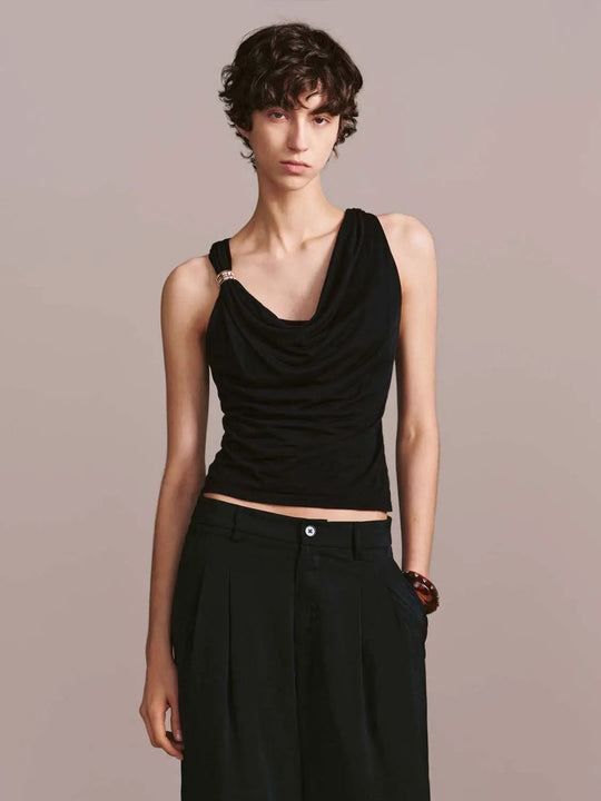 Lyocell Cowl Neck Draped Sleeveless Top