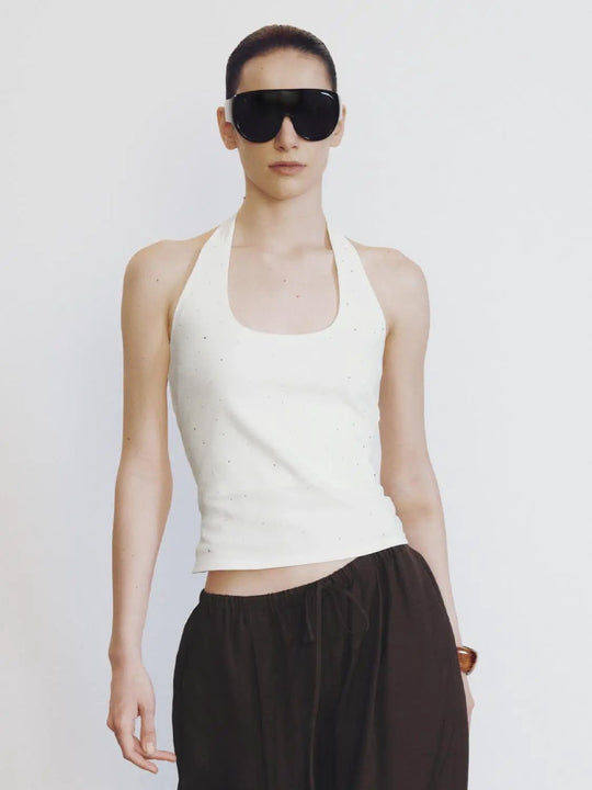 Soft Medium Thickness Speckled Cotton Halter Tank Tops