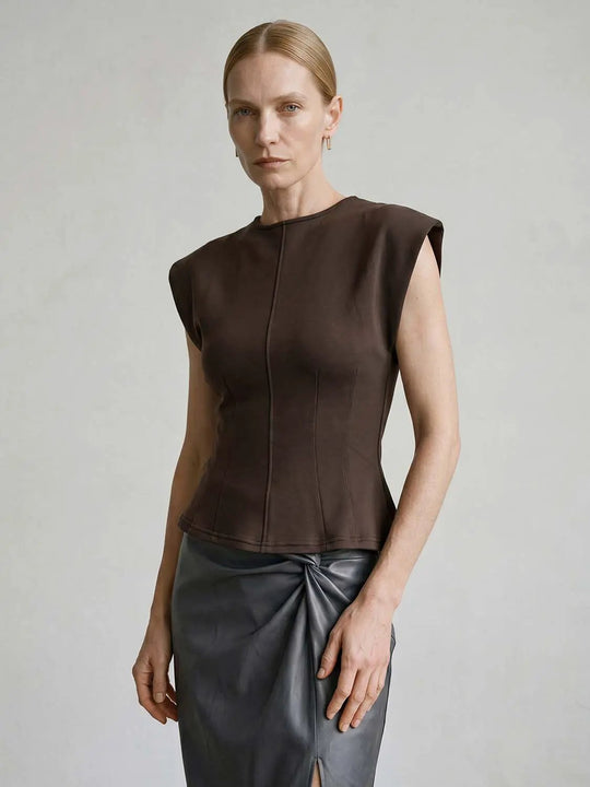 Structured Panel Bodice With Vertical Seam Detailing And Clean Silhouette T-Shirts