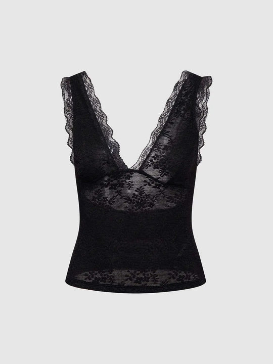 Lace Trim V-neck Sheer Bodice Cami Top