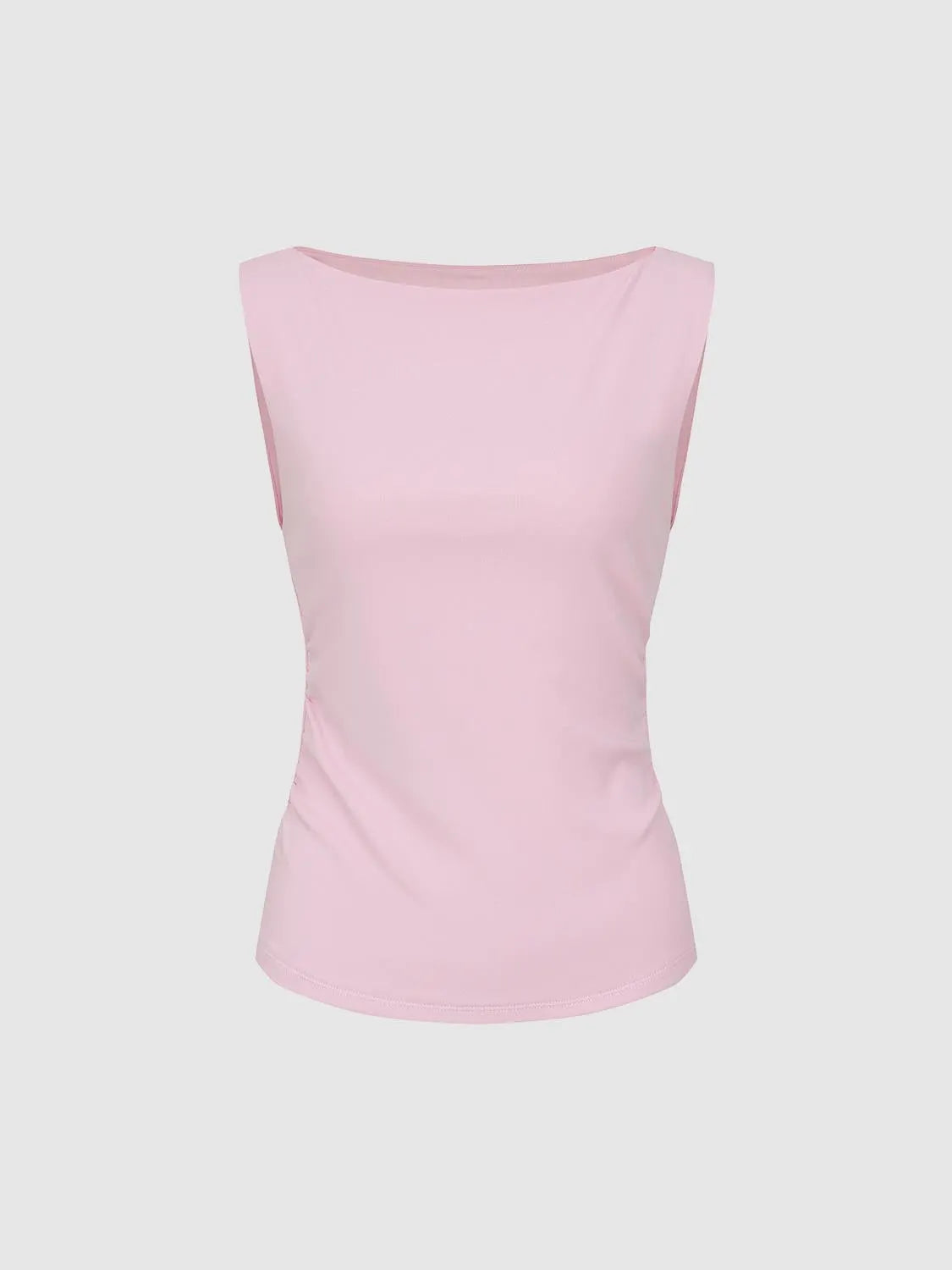 Pink sleeveless T-shirt top with scoop neckline, soft fabric, and relaxed fit