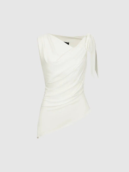 Lyocell Draped Asymmetric Wrap Sleeveless T-Shirts