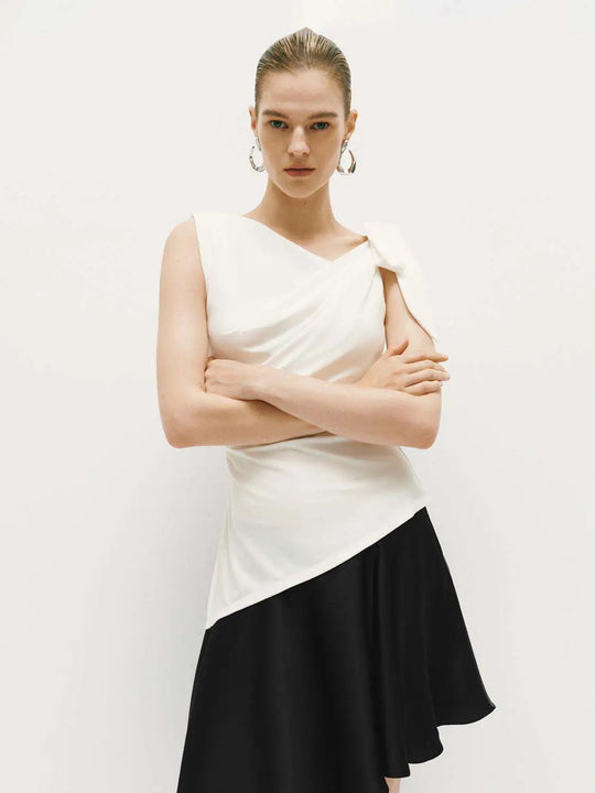 Draped Asymmetric Wrap Sleeveless T-Shirt