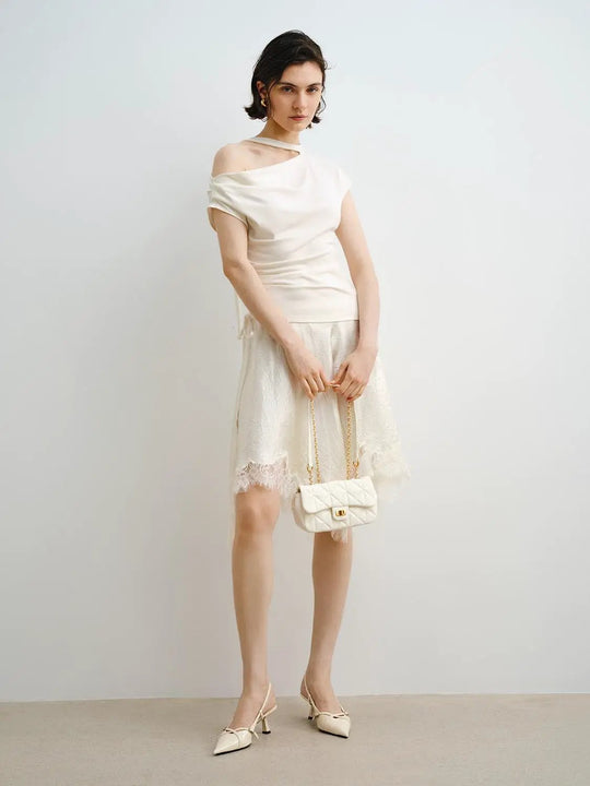 Asymmetric Collar Sleeveless Knit Top