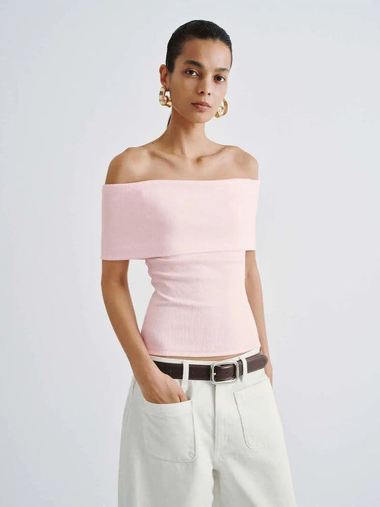 Cotton Ribbed Off-Shoulder Top