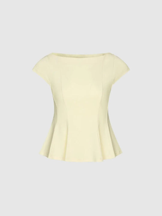 Peplum Cap Sleeve Boat Neck Cotton Blend T-shirt
