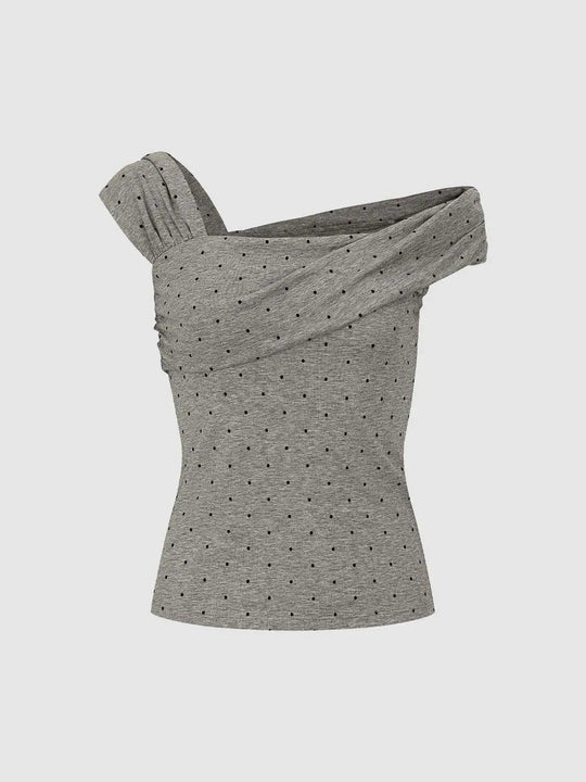 One Shoulder Polka Dot Lyocell Wool Blend T-shirt