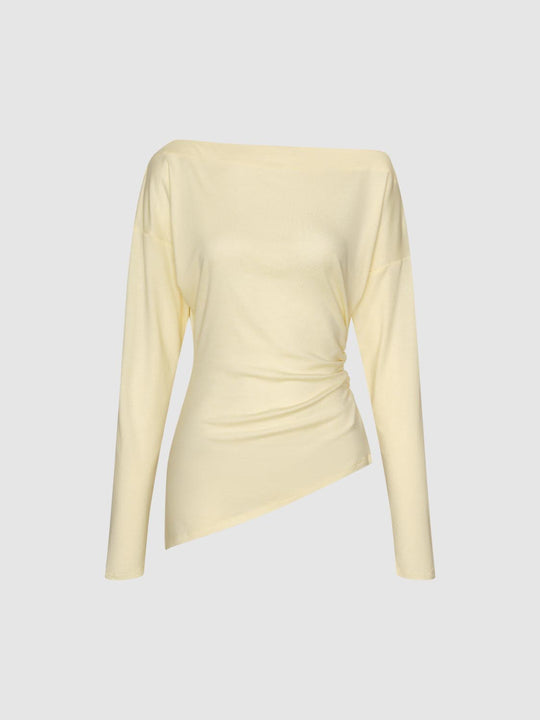 Ruched Side Asymmetric Hem Long Sleeve T-Shirt