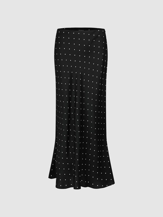 Polka Dotted Fishtail Midi Skirts