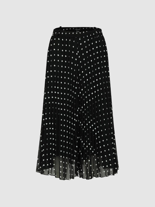 Polka Dotted Pull On A-Line Midi Skirts