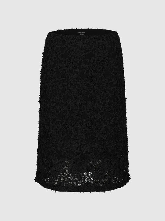 Black Lace Overlay With Floral Embroidery Skirts