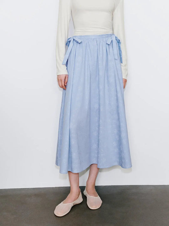 Pull On Striped Pleated A-Line Midi Skirts