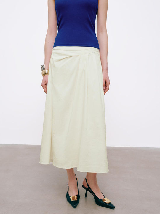 Linen Blend Asymmetric A-Line Midi Skirts