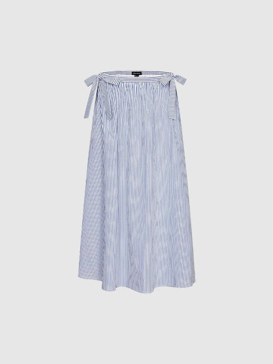 Bow Stripe Cotton A-Line Midi Dress