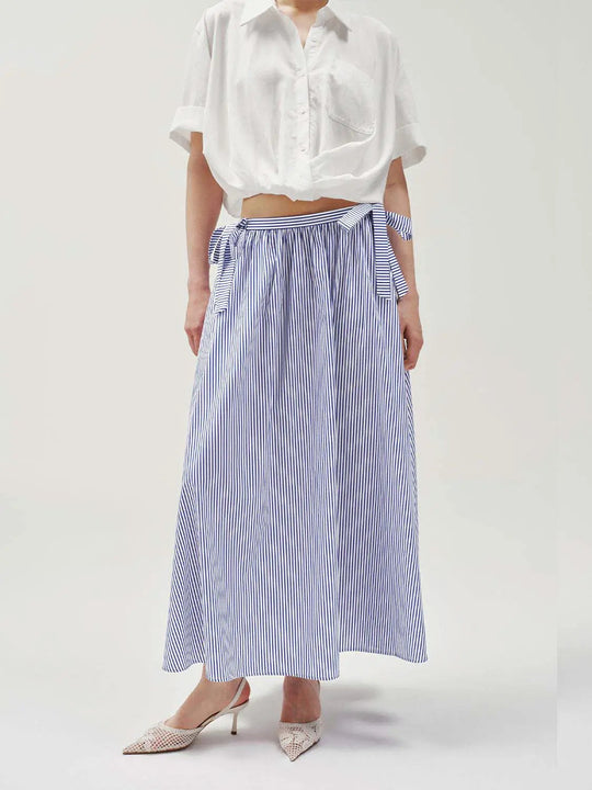 Robes midi amples en ligne A à rayures avec détail de nœud