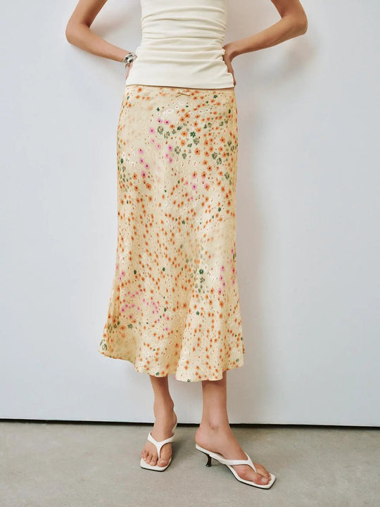Floral Printed Fishtail Viscose Midi Skirt