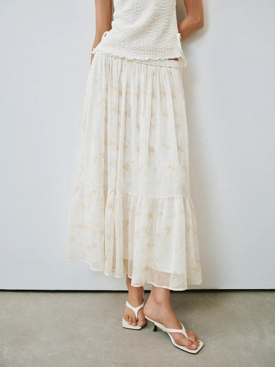 Printed Pull On Shirred A-Line Midi Skirts