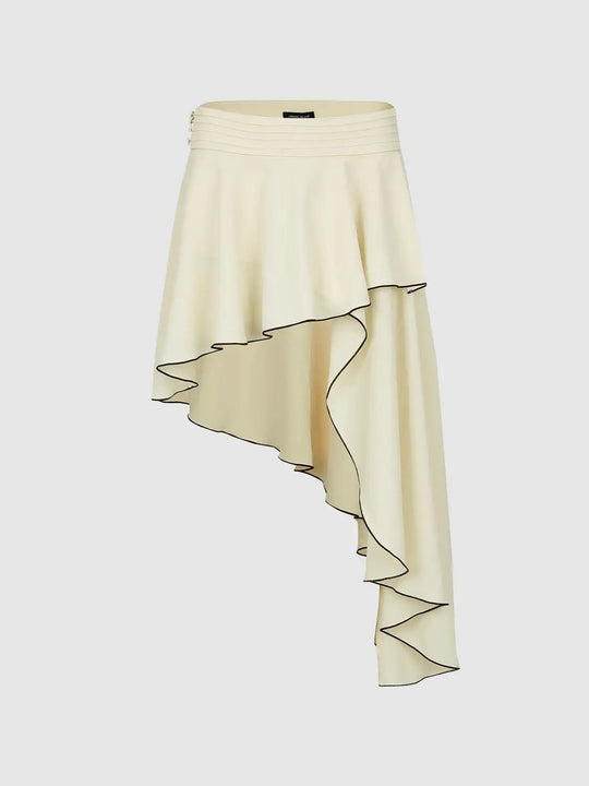 Asymmetric Layered Ruffle A-Line Midi Skirts