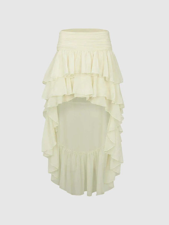 Layered Tiered Ruffle Cascade Lightweight A-Line Silhouette Draped Skirt