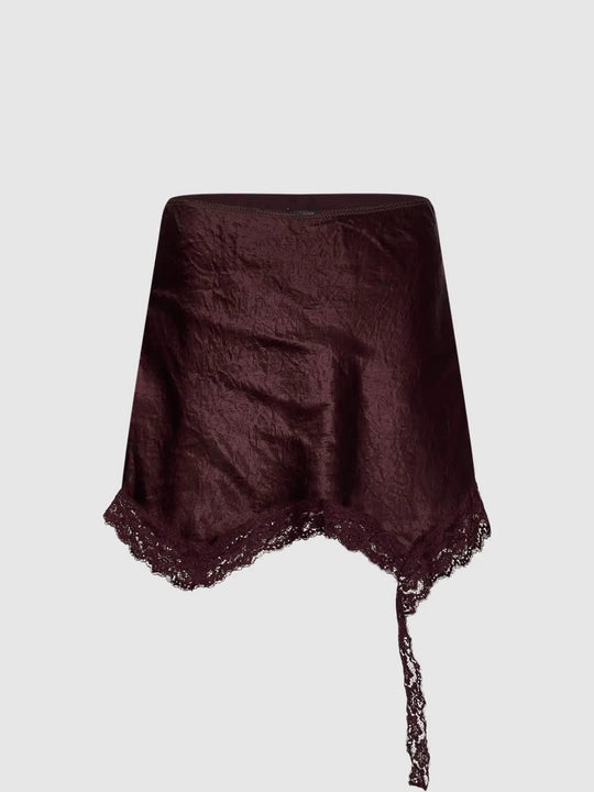 Acetate Crinkled Texture Lace Trim A-Line Mini Skirts