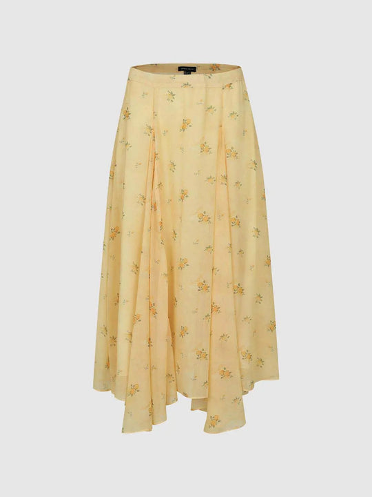 Floral Print Pleated Panelled Midi Skirt