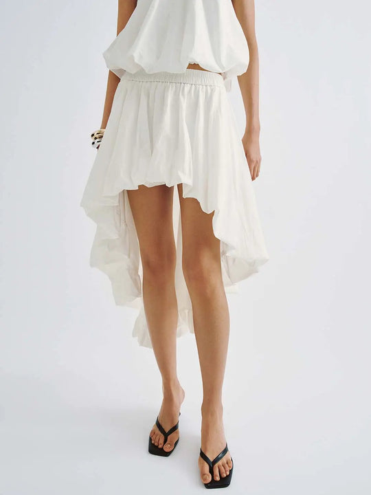 Draped Asymmetric Ruffle Layered A-Line Midi Skirt