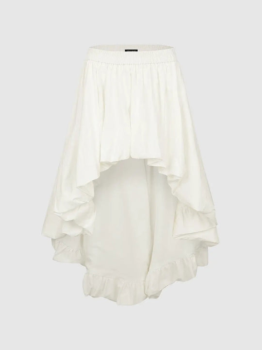 Draped Asymmetric Ruffle Layered A-Line Midi Skirts