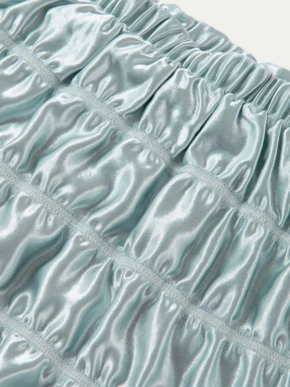 Satin A-Line skirt in light blue with ruched panels