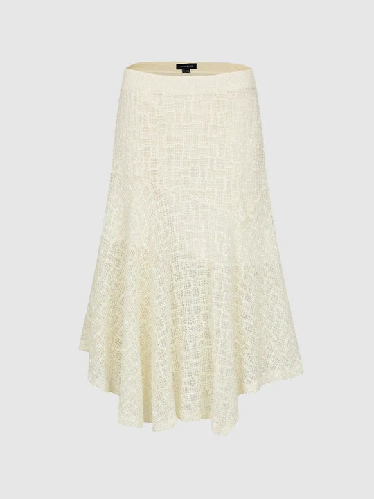 Crinkled Textured A-line Cotton Skirt