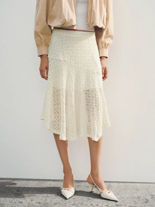 Crinkled Textured A-line Cotton Skirt