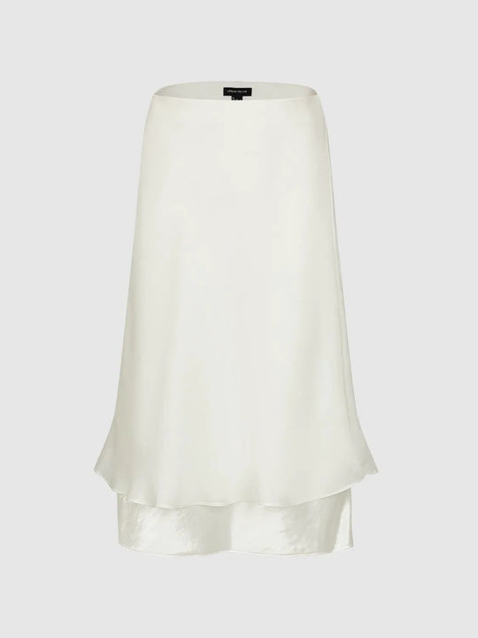 White Layered Hem H-Line Straight Midi Skirt