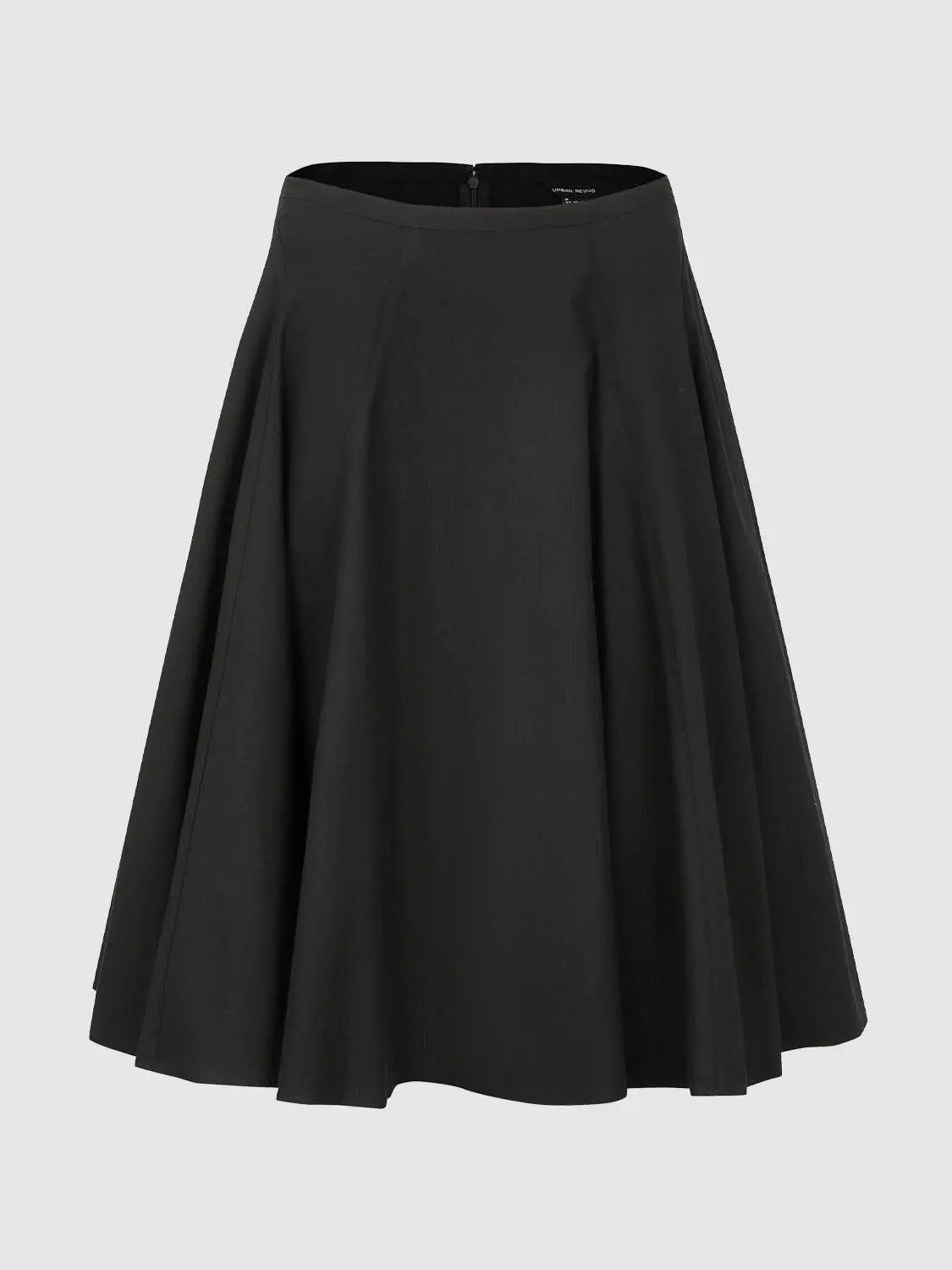 Pleated high-waisted cotton A-line skirt in solid black