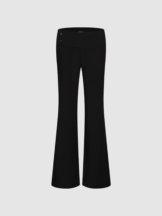 Button Detail Flared Leg Low-Rise Jeans