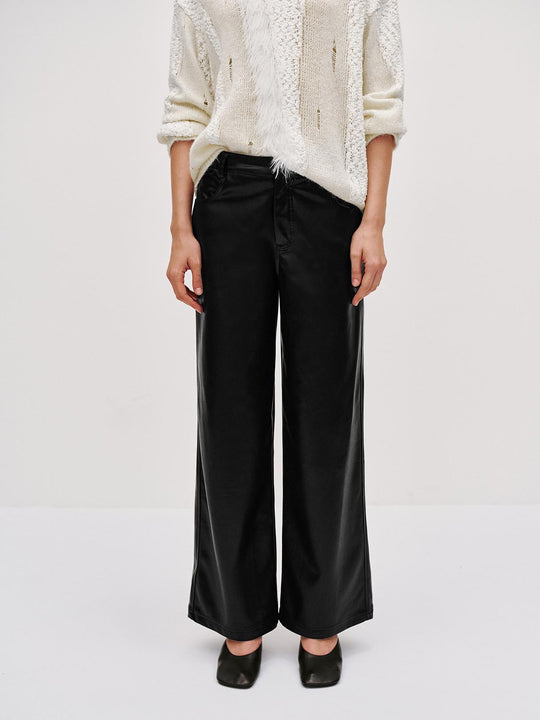 Faux Leather Wide Leg Pants