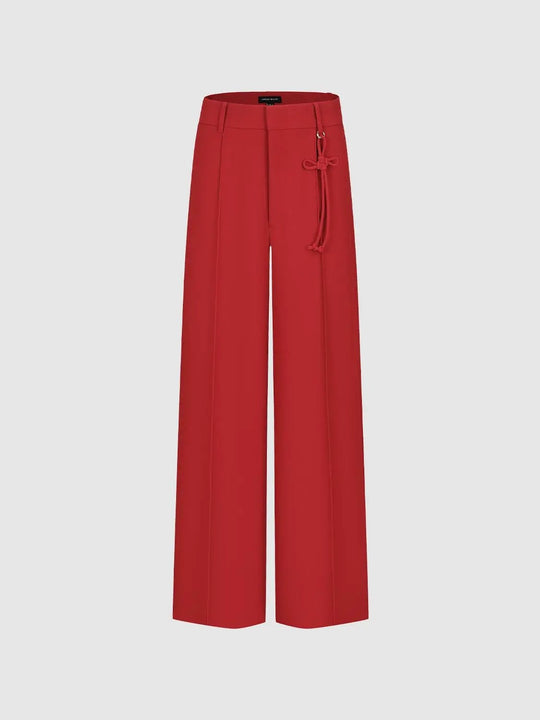 Pleated High-waisted Tie Waist Wide-leg Pants