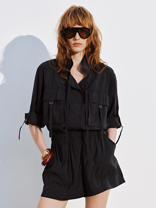 Collared String Buckle Detail Jumpsuits